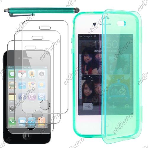Ebeststar ® Housse Etui Coque Portefeuille Livre Silicone Gel Pour Apple Iphone 4s, 4, Couleur Bleu + Stylet 3 Film