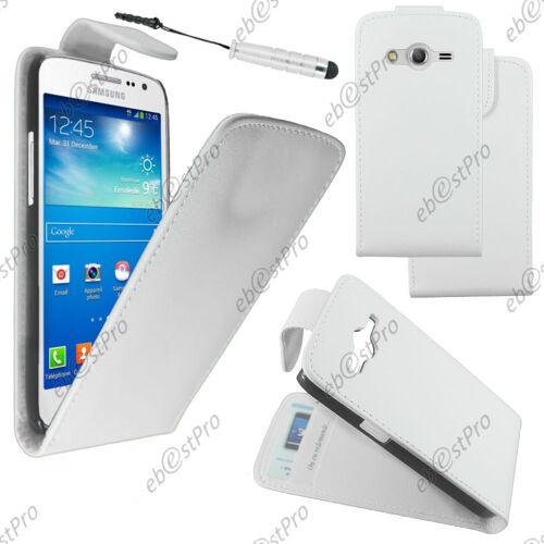 ebestStar ® Housse Coque Etui Simili Cuir à Rabat vertical pour Samsung Galaxy Core 4G SM-G386F, Couleur Blanc + Mini Stylet + Film protection d'écran