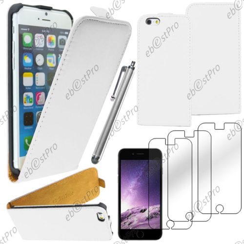 Ebeststar ® Housse Coque Etui En Pu Cuir À Rabat Ultra Fine (Slim Case) Pour Apple Iphone 6 Plus Écran 5,5", Couleur Blanc + Stylet 3 Film