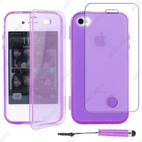 Ebeststar ® Housse Etui Coque Portefeuille Livre Silicone Gel Pour Apple Iphone 4s, 4, Couleur Violet + Mini Stylet + Film Protection D'écran