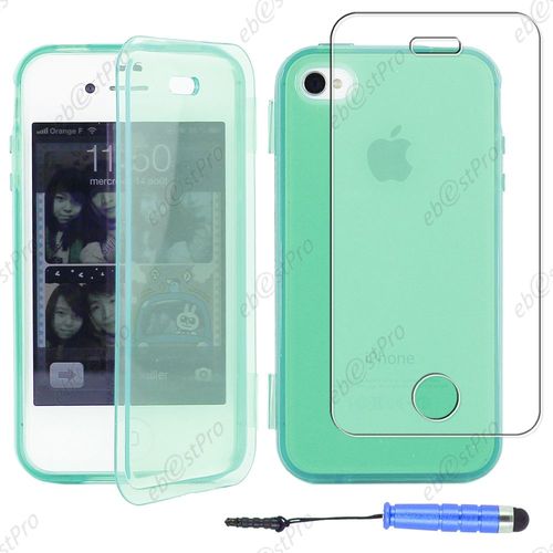 Ebeststar ® Housse Etui Coque Portefeuille Livre Silicone Gel Pour Apple Iphone 4s, 4, Couleur Bleu + Mini Stylet + Film Protection D'écran