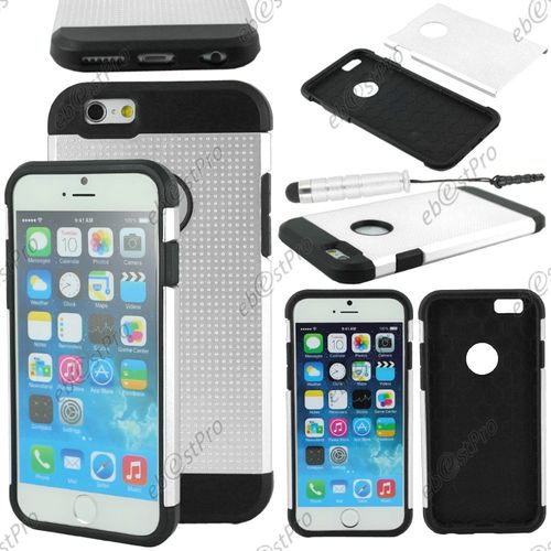 Ebeststar ® Coque Duo Bi-Couches En Silicone Et Polycarbonate Mesh Etui Housse Pour Apple Iphone 6 Écran 4,7", Couleur Blanc + Mini Stylet + Film Protection D'écran