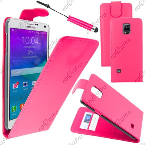 Ebeststar ® Housse Coque Etui Simili Cuir À Rabat Vertical Pour Samsung Galaxy Note 4 N910f, Couleur Rose + Mini Stylet + Film Protection D'écran