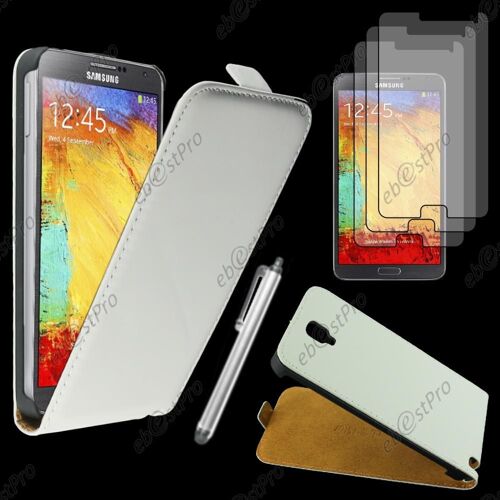 ebestStar ® Housse Coque Etui en PU cuir à rabat ultra fine (SLIM case) pour Samsung Galaxy Note 3 Lite SM-N7505, Couleur Blanc + Stylet 3 Film