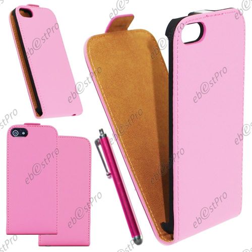 Ebeststar ® Housse Coque Etui En Pu Cuir À Rabat Ultra Fine (Slim Case) Pour Apple Iphone 5s, 5, Couleur Rose + Stylet + Film Protection D'écran