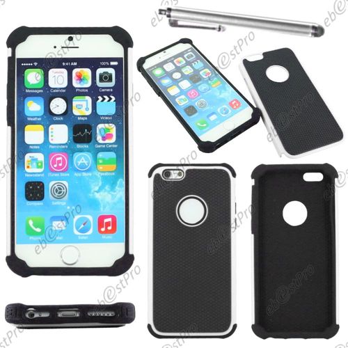 Ebeststar ® Coque Duo Bi-Couches En Silicone Et Polycarbonate Etui Housse Pour Apple Iphone 6 Écran 4,7", Couleur Blanc + Stylet + Film Protection D'écran