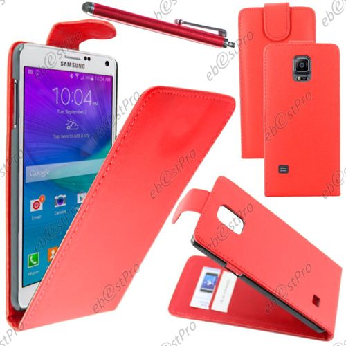Ebeststar ® Housse Coque Etui Simili Cuir À Rabat Vertical Pour Samsung Galaxy Note 4 N910f, Couleur Rouge + Stylet + Film Protection D'écran