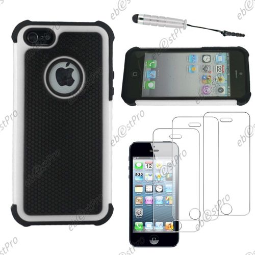 Ebeststar ® Coque Duo Bi-Couches En Silicone Et Polycarbonate Etui Housse Pour Apple Iphone 5s, 5, Couleur Blanc + Mini Stylet 3 Film
