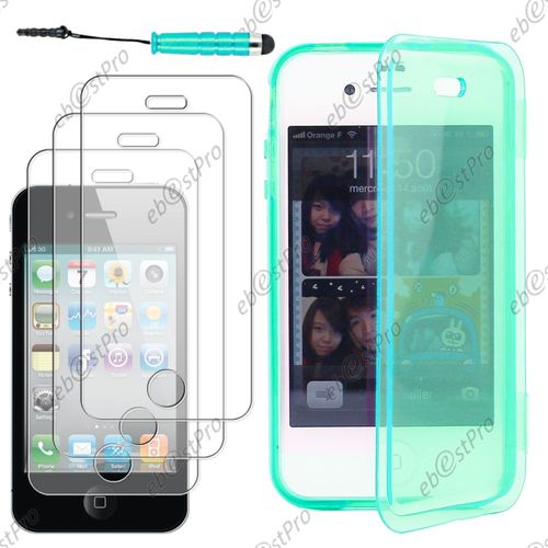 Ebeststar ® Housse Etui Coque Portefeuille Livre Silicone Gel Pour Apple Iphone 4s, 4, Couleur Bleu + Mini Stylet 3 Film