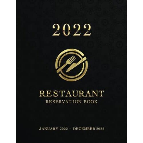 Reservation Book For Restaurant 2022: Royal Black With Plate Monogram: Hostess Table Log Journal With Quarterly Planner: Dated 365 Days Guest Appointment Diary