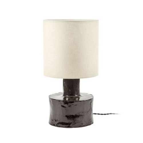 Lampe De Table Catherine Céramique Noir / Grès Et Tissu - Ø 25 X H 47 Cm - Serax