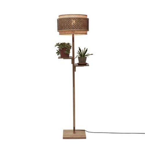 Lampadaire Bhutan Fibre Végétale Bois Beige / Bambou / 2 Étagères - H 160 Cm - Goodetmojo