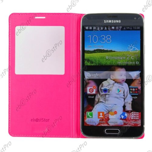 Ebeststar ® Housse Pochette Protection Coque Type S-View Portefeuille Livre Pour Samsung Galaxy S5 Sm-G900f, G900, G900h, Couleur Rose + Film Protection D'écran