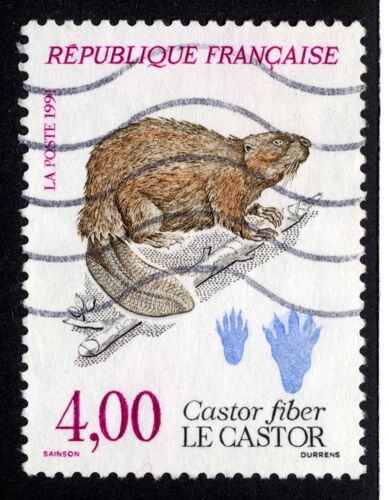 Timbre : 1991 Le Castor Castor Fiber,République Française,La Poste,4,00