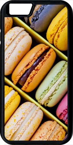Coque iphone 6s - boite de delicieux macarons - noir