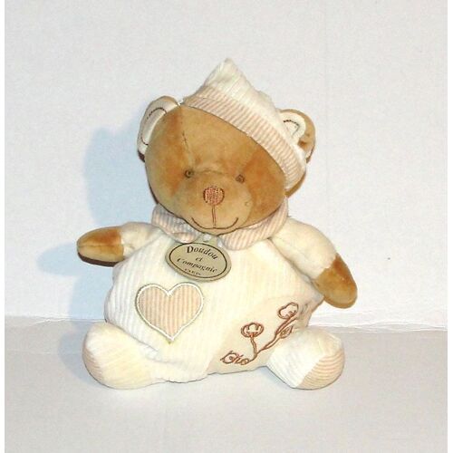 Doudou Ours Boule Bio Doudou Et Compagnie Peluche Ourson Capuche Bio Coeur Crême 19 Cm
