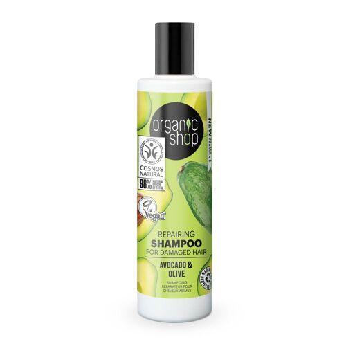 Organic Shop - Shampoing Cheveux Abimés Avocat Olive Vegan Naturel 280 Ml 
