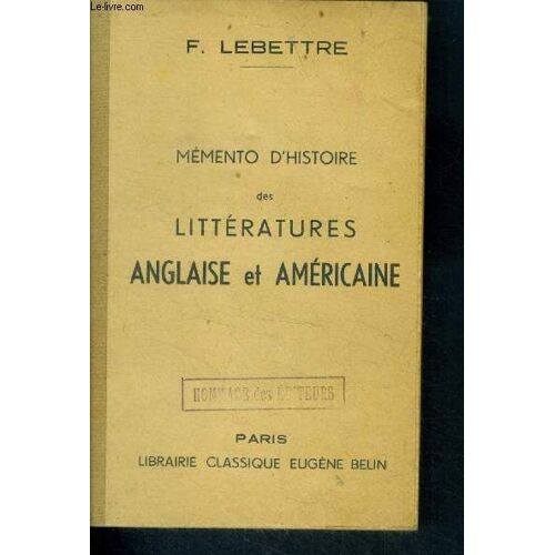 Memento D Histoire Des Litteratures Anglaise Et Americaine