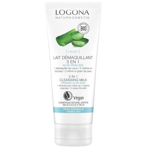 Logona - Lait Démaquillant 3 En 1 Aloe Vera Bio,100 Ml Démaquillants 