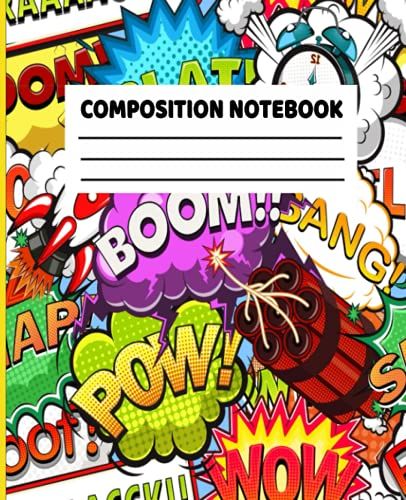 Composition Notebook: Boom Pow Colorful Comic Theme: Comic Book Notebook, Wide Ruled Notebook, Back To School Notebook, Large Writing Journal,
