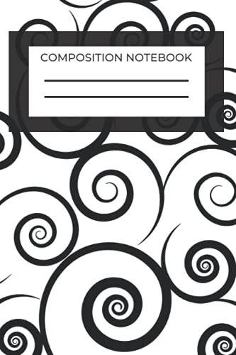 Swirl With Me Black White Curl Pattern College Ruled Composition Notebook 200 Pages, 6x9 In