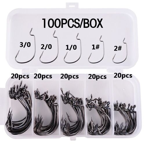 Hameçon De Pêche En Acier Au Carbone, Crochet De Poisson À Large Manivelle, Pour Leurre Souple, Bar, Carpe, Crochet De Ver, 100 Pièces