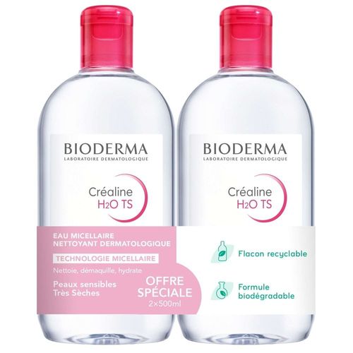 Bioderma - Crealine H2o Ts Eau Micellaire Démaquillante 2x500 Ml Peaux Très Sèches Démaquillant/Nettoyant 1 Unité 