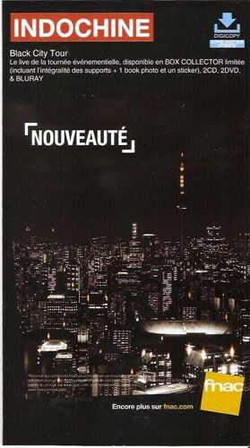 Plv 14x25cm Cartonnée Rigide Indochine Black City Tour / Magasins Fnac