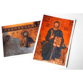 Deux Cartes Postales D'istambul (Turquie) Avec Des Mosaïques Du Musée De La Basilique Sainte-Sophie - Le Christ Pantocrator + La Vierge Marie Et Saint Jean-Baptiste Intercédant Auprès De Jésus-Christ