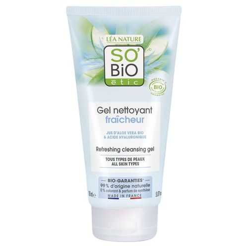 So Bio Etic - Gel Nettoyant Fraîcheur, Jus D'aloe Vera Bio Équitable, Tous Types De Peaux 150 Ml 