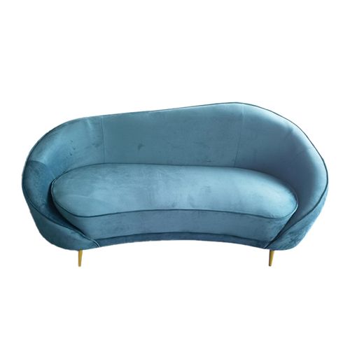 Canapé 2 Places 183 Cm En Velours Bleu Canard Et Doré