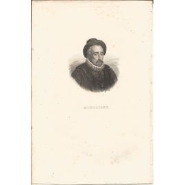 Gravure Sur Acier Xixème (1835). Portrait En  Buste De Montaigne (Michel Eyquem De)  1533-1592