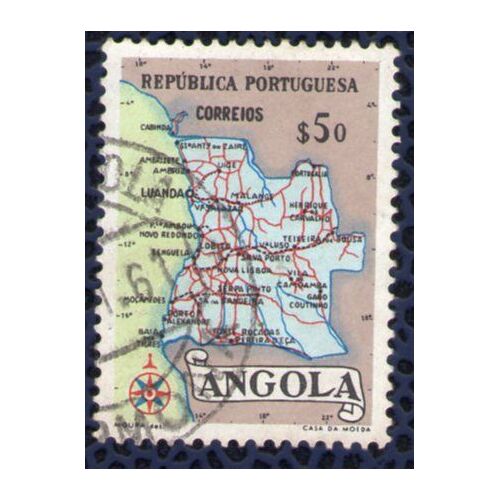 Angola 1955 Oblitéré Rond Used Carte Géographique Mappe $50