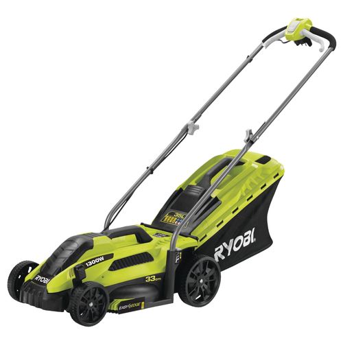 Tondeuse électrique Ryobi RLM13E33S - 1300 W - 33 cm - 5 hauteurs de coupe - Bac de ramassage 35 L ou option mulching