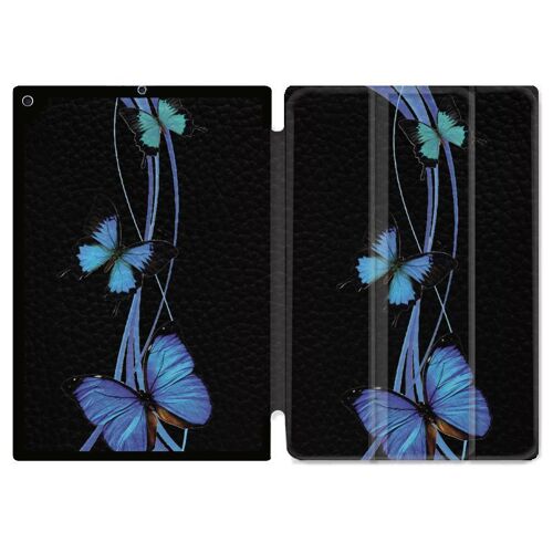 Housse Smart Cover Pour Ipad 10.2 Papillon Bleu Sur Noir