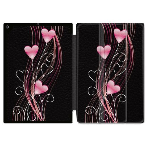 Housse Smart Cover Pour Ipad 10.2 Coeur Rose Montant Sur Noir