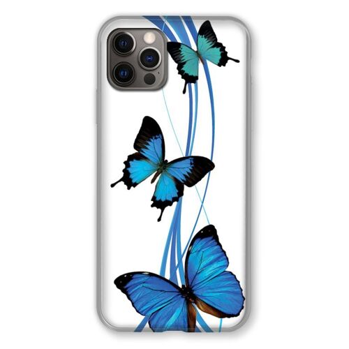 Coque Renforcée Pour Iphone 13 MINI (5.4) Papillon bleu sur Blanc