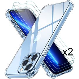 Coque Iphone 13 Mini / Coque Silicone Gel Ultraslim / Transparent + 2 Films Verre Trempé Clear Renforcé