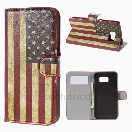 Housse etui coque pochette portefeuille PU cuir pour Samsung G920F Galaxy S6 + film ecran - USA