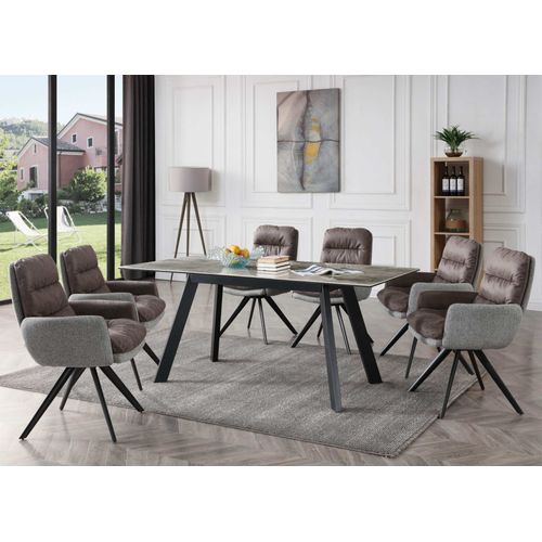 6x Chaise De Salle À Manger Hwc-G66, Cuisine,Pivotante,Auto-Position,Tissu   Gris Clair-Gris, Avec Accoudoirs