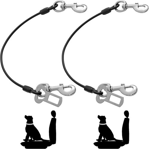 2 Ceintures De Sécurité Pour Chien (40 Cm), Câble Métallique Enduit, Dispositif De Retenue De Sécurité, Attache Anti-Morsure, Avec Double Clip Et Attache De Verrouillage, Robuste