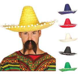 Chapeau Méxicain Avec Pompoms Plusieurs Couleurs De 45 Cm (Couleur Naturel)