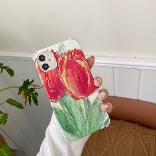 Coque De Protection Antichoc En Tpu Pour Iphone, Compatible Modèles 12 Mini Pro Max, 11, Xr, X, Xs Max, 7, 8 Plus, Se, Peinture À L'huile, Tulipe, 2 Couleurs Disponibles