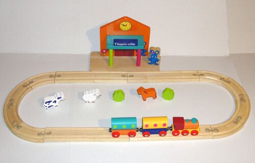 Circuit De Train En Bois Tilapin Mon Premier Train De 22 Pieces Encastrables