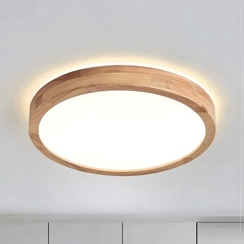 Subzonal-Plafonnier Led En Bois | Ø30cm 3000k 1620lm 18w | Plafonnier Rond En Bois Naturel À 360°, Chambre À Coucher, Salon, Chambre D'enfant, Cuisine, Salle À Manger, Maison, Bureau (Blanc Chaud)