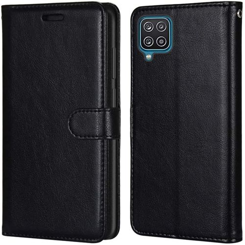 Coque Pour Samsung Galaxy A12 / M12, Etui En Cuir Pu Premium Fonction Support Fente Pour Carte Fermeture Magnetique Etui A Rabat, Compatibilite Coque Samsung Galaxy A12 / M12, Noir