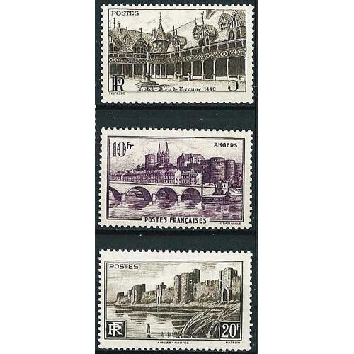 France 1941, Yv. 499 Hotel Dieu De Beaune, 500 Pont Sur Le Loir Et Chateau D'angers, 501 Rivage Et Fortifications D'aigues Mortes, Neufs** Luxe