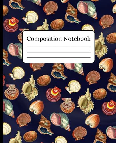 Composition Notebook: College Ruled Paper Notebook | Fun Vintage Seashells And Blue Waves Pattern | Medium Width Blank Lined Paper Workbook For Kids, ... Perfect For Home, School, University, Or Work