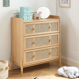 Commode 3 Tiroirs Naturel Avec Cannage - Ollezy