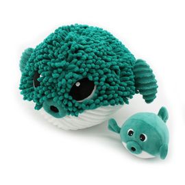 Peluche Géante Poisson Globe Et Son Bébé Vert Gobetou Les Ptipotos - Les Déglingos
